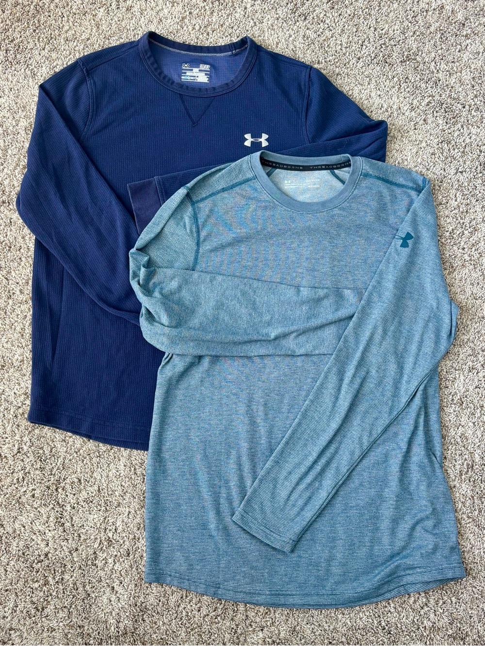 Lot of 2 Under Armour Men’s Long Sleeve Crew Neck Shirt - Navy & Slate Blue